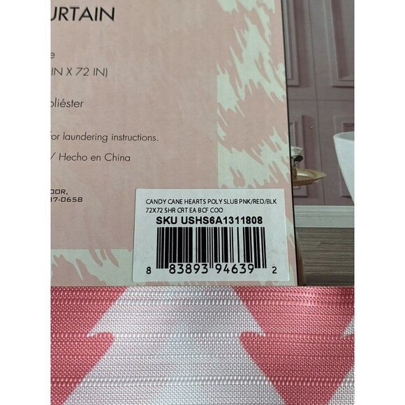 Betsey Johnson Pink Fair Isle Christmas Tree Snowflakes Fabric Shower Curtain - Picture 10 of 13